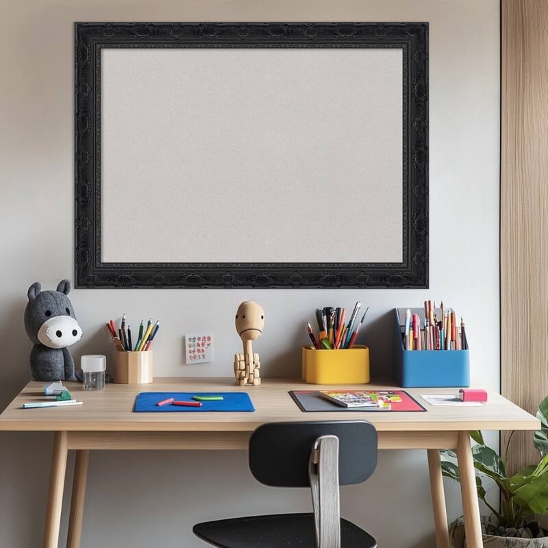 Filigree Gloss Black Framed Cork Board - Bulletin Board, Organization Board, Pin Board