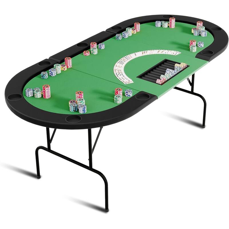 Oval Poker Table with Collapsible Legs, Casino Leisure Table for 10 Players, Blackjack Gaming Table with Water