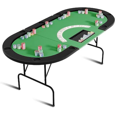 Oval Poker Table with Collapsible Legs, Casino Leisure Table for 10 Players, Blackjack Gaming Table with Water