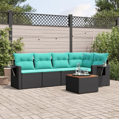 vidaXL 6 Piece Patio Sofa Set with Cushions Gray/Brown/Black Poly Rattan - 24.4" x 24.4" x 27.2"
