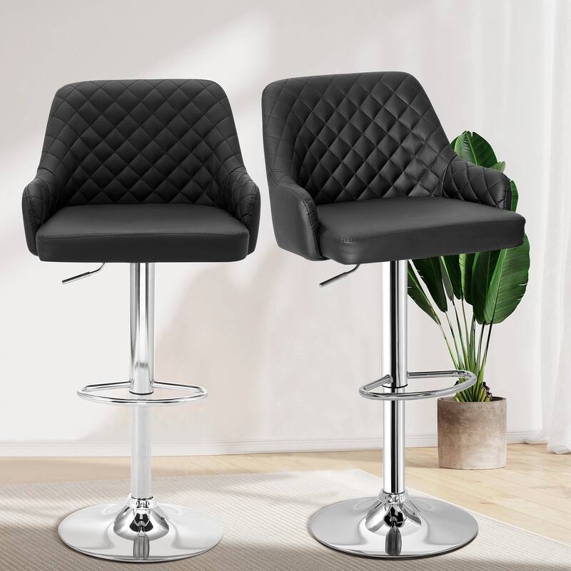 Javlergo 4-Pack Adjustable Bar Stools 24.4" to 32.7" Height Range with Footrest & Diamond Quilted Half-Back Counter Stools Set