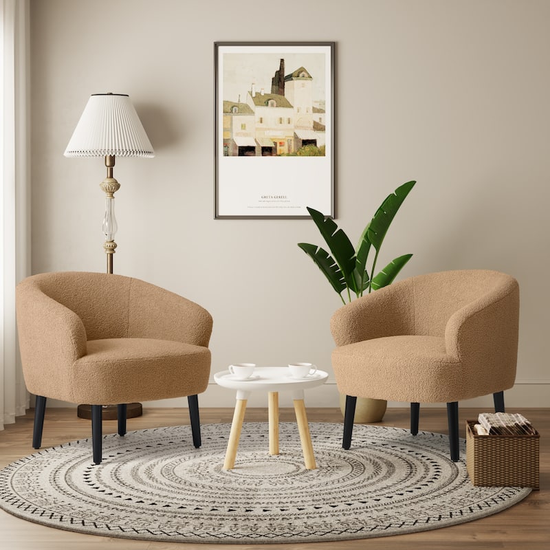 Bayville Sherpa Polyester Upholstered Faux Shearling Barrel Chair - (Set of 2) - Camel