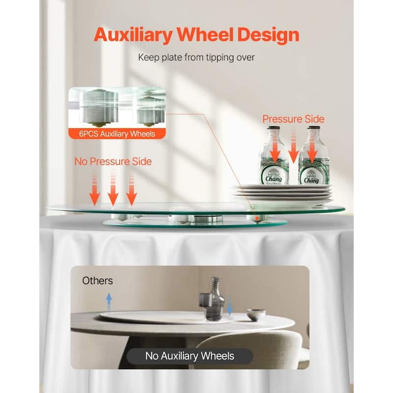 Clear Glass Round Lazy Susan Turntable with Rotation for Serving Table or Kitchen Use