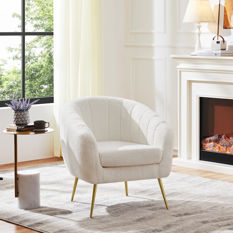 Yaheetech Velvet Accent Armchair Barrel Chair with Metal Legs for Living Room