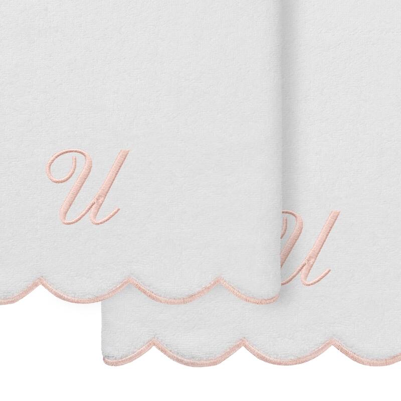 Authentic Hotel and Spa 100% Turkish Cotton Pink ADORNIA Scallop Personalized 2 Piece Bath Towel Set - 2 Bath Towels