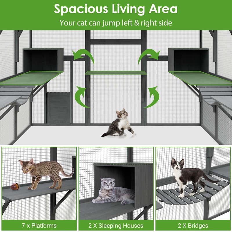 Large Outdoor Cat Enclosures with Houses, Bridges, Walks&UV Proof