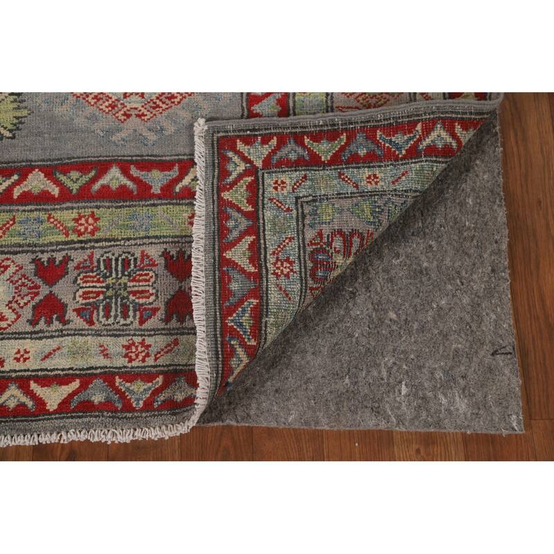 Gray Geometric Kazak Oriental Area Rug Handmade Wool Carpet - 5'7" x 7'11"
