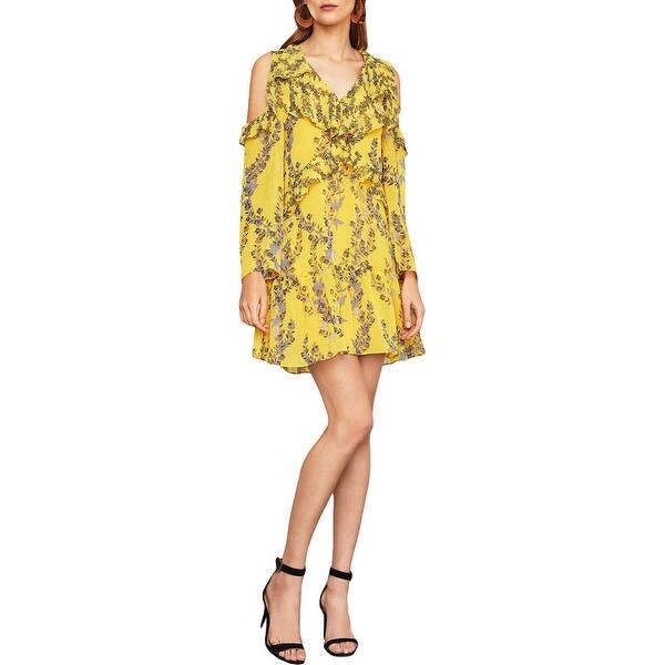 Shop Bcbg Max Azria Womens Casual Dress Floral Ruffled Yellow