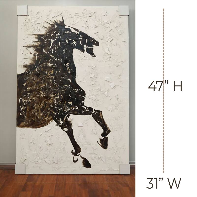 Hand Painted Galloping Horse Neutral Tones Textured Canvas Wall Art