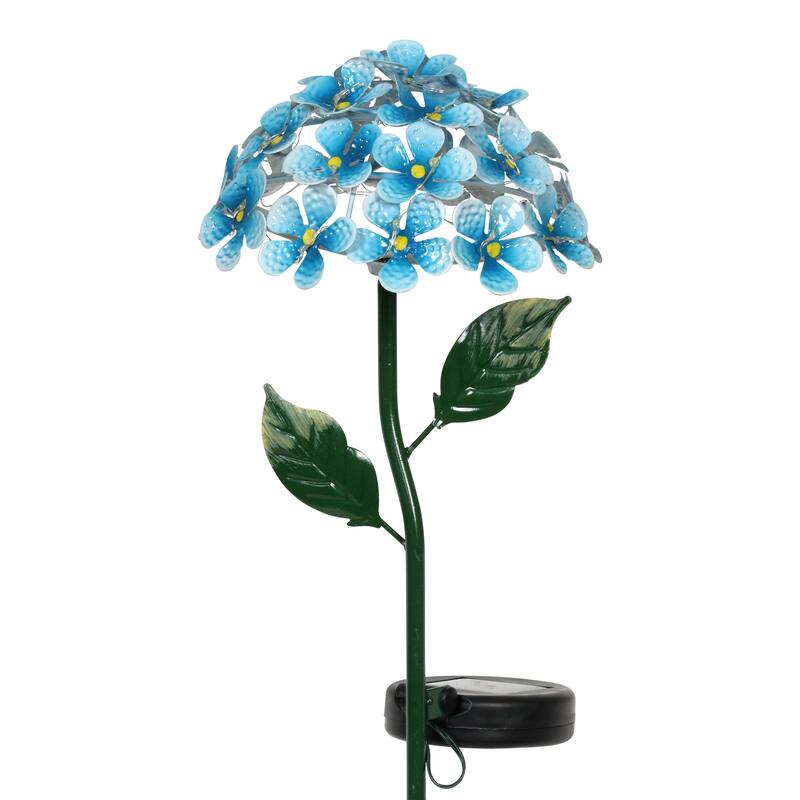 Exhart Solar Metal Hydrangea Garden Stake with Twenty Six LED lights, 7 by 21 Inches