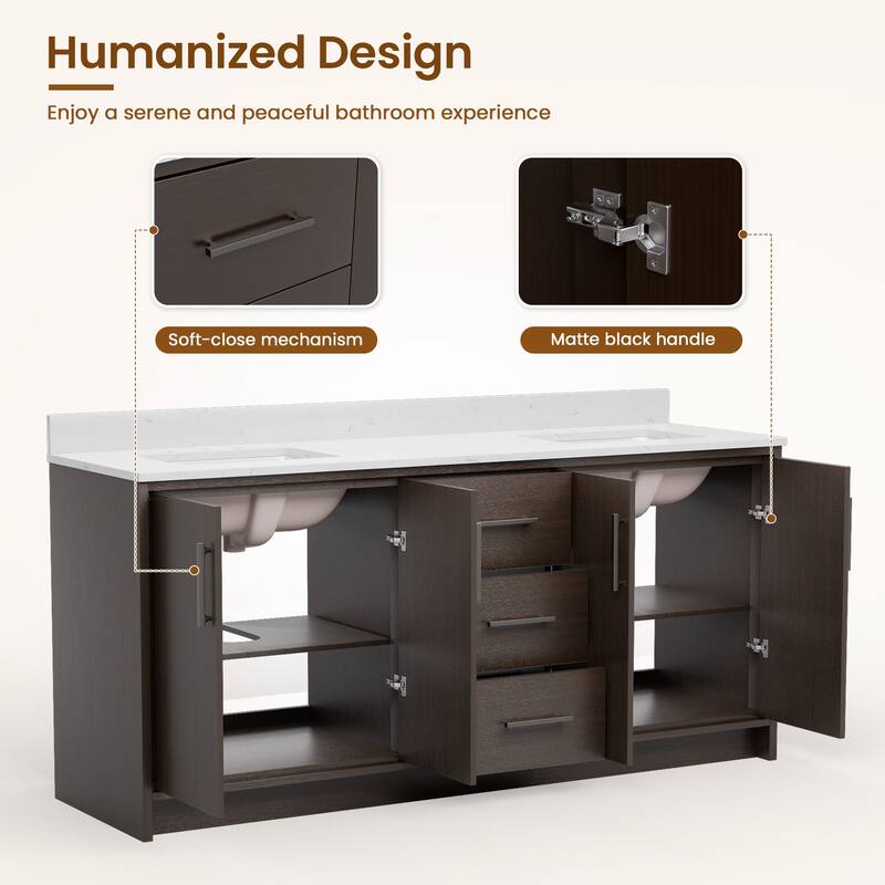 72-Inch Modern Style Bathroom Vanity with Double Ceramic Sink