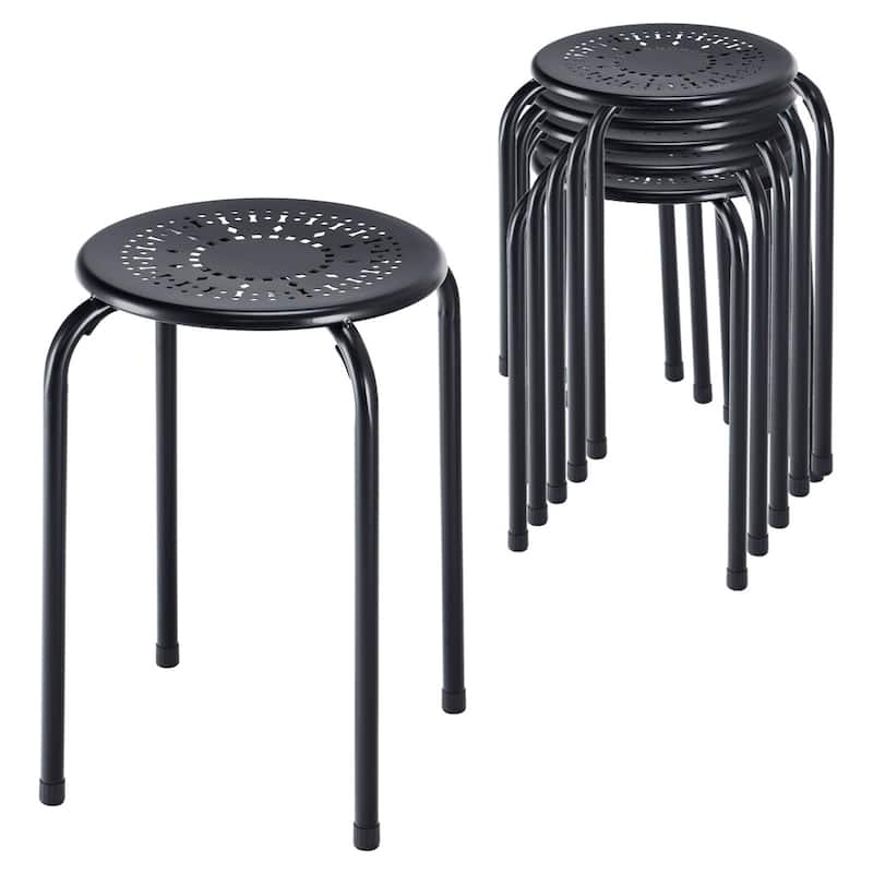 Set of 6 Stackable Daisy Backless Round Metal Stool Set - 11.6" x 17.5"