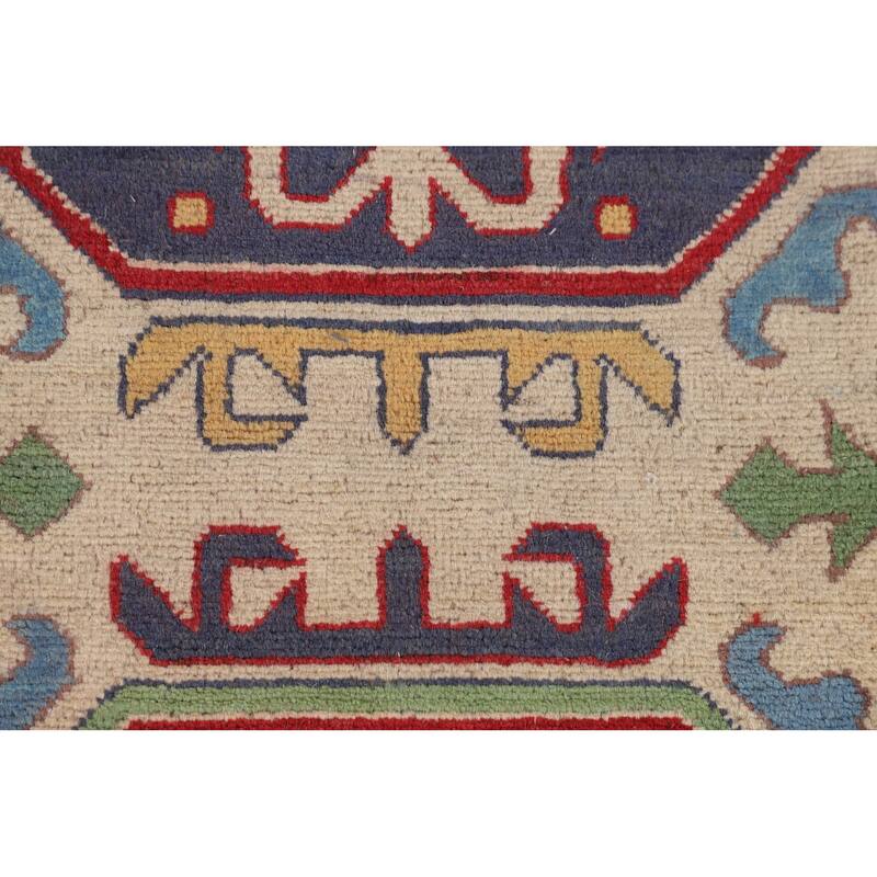 Beige Kazak Runner Rug Hand-Knotted Wool Carpet - 3'3" x 6'10"