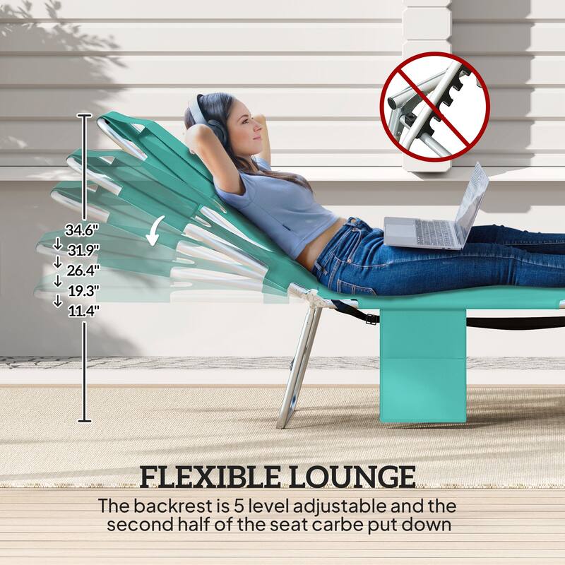 Outsunny Folding Beach Lounge Chair with Face Hole and Arm Slots, 5-level Adjustable Sun Lounger Tanning Chair with Pillow