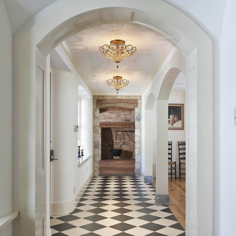 4-Light Glam Flush Mount Ceiling Light with Crystal Accents - Antique Gold