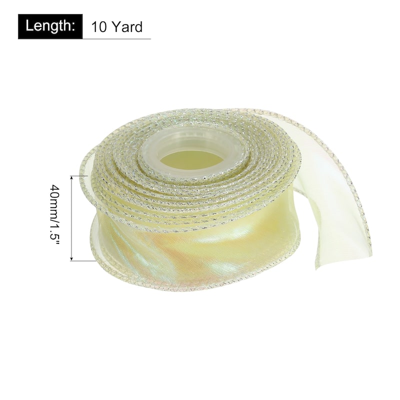 1.5 Inch 10 Yard Sheer Organza Ribbon Shimmer Chiffon Tulle Ribbons - Yellow - 1 1/2" x 10 Yard