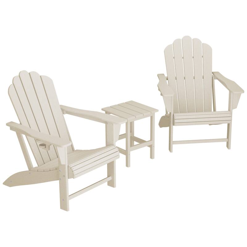 Aderson Outdoor Poly Adirondack Chair with Side Table 3-Piece Set - Sand