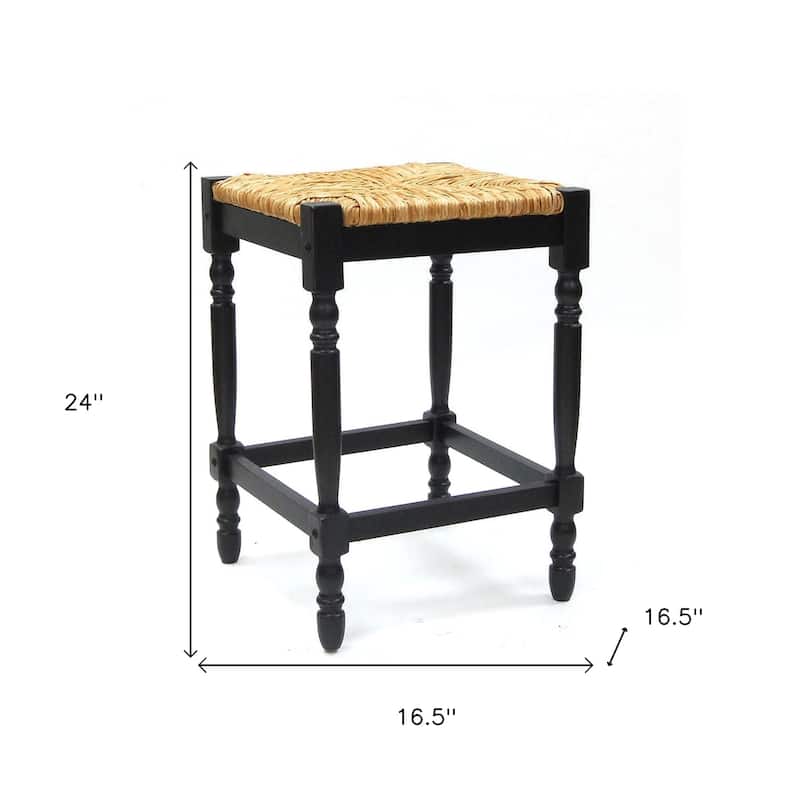 HomeRoots 24" Natural And Black Solid Wood Backless Counter Height Bar Chair With Footrest - 16.5
