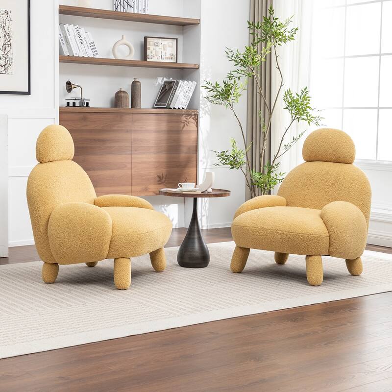 SEYNAR Modern Faux Sherpa Upolstered High Back Armless Accent Chair Set of 2