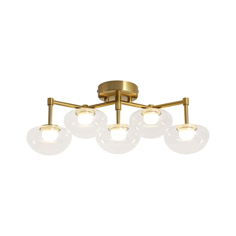 20.9" 5-Light Modern Gold Integrated LED Bathroom Vanity Light/Semi-Flush Mount Light with Clear Oval Glass Shades