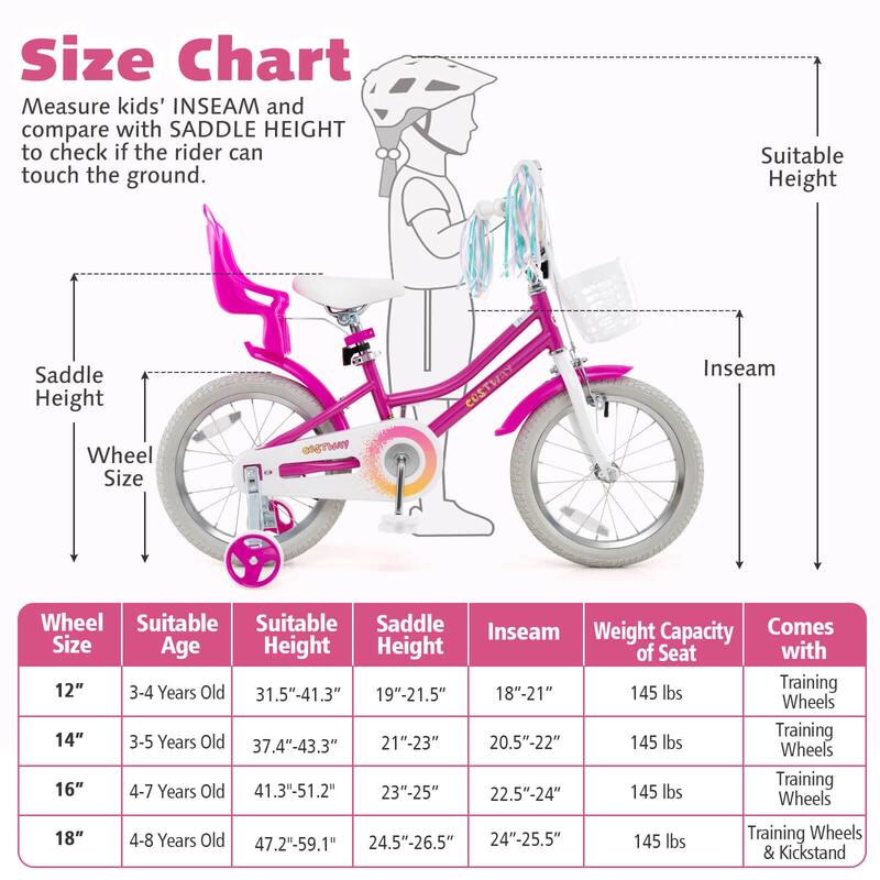Costway 16" Kids Bicycle with Basket Doll Seat Colorful Streamers - See Details