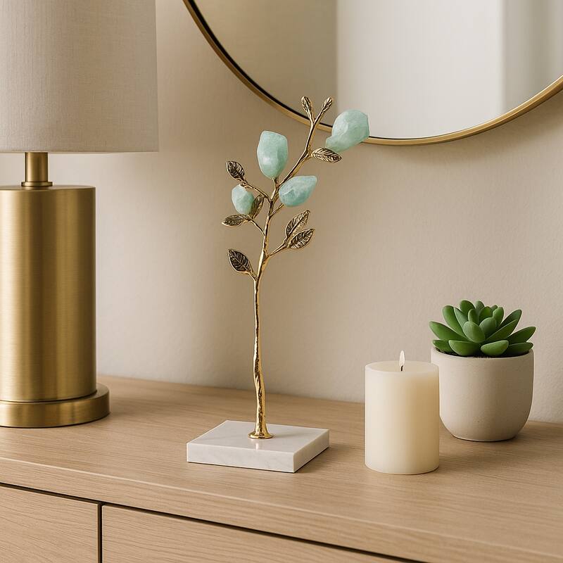 Metal Tree Sculpture on Marble Base Charming Living Room, Office, Home Decor