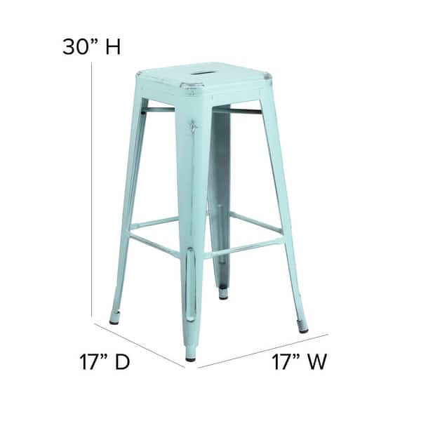dimension image slide 5 of 9, 4 Pack 30"H Backless Distressed Metal Indoor-Outdoor Barstool - Patio Chair