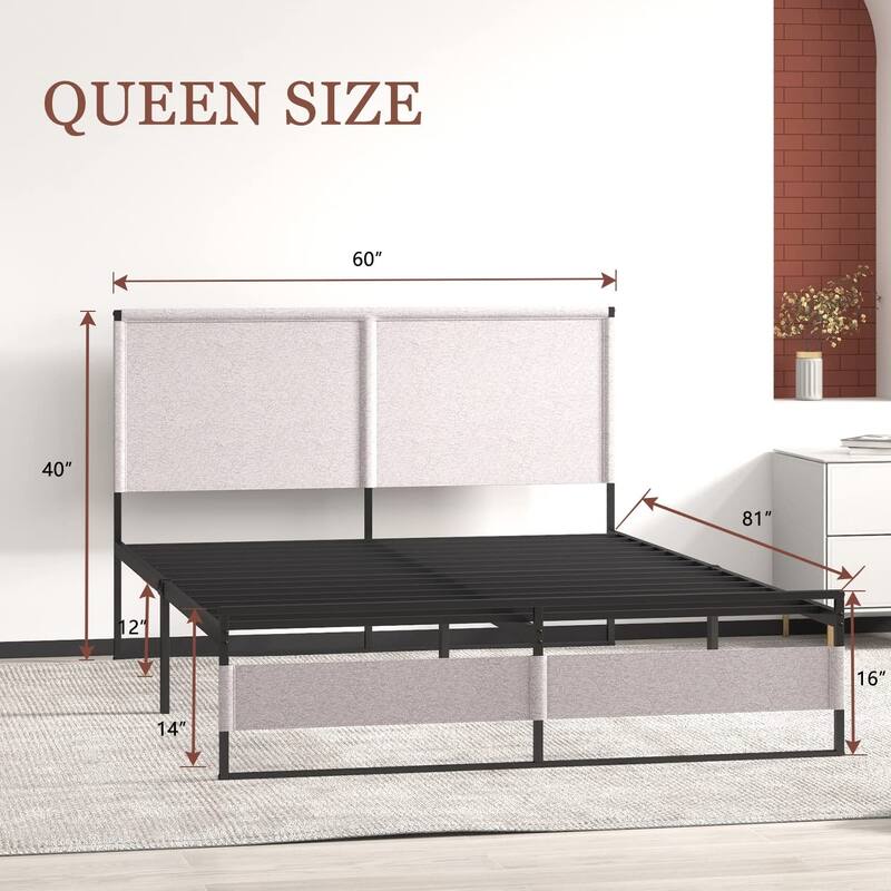 Twin Size Upholstered Platform Bed Frame with Adjustable Headboard, No Box Spring Needed with Sturdy Wooden Slats Support
