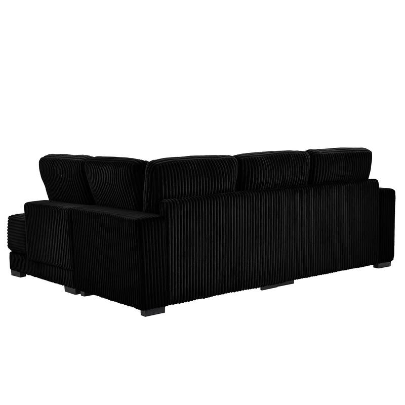 L Shaped Sectional Sofa with Reversible Chaise Lounge, Convertible Sectional 3 Seat Sofa, Corduroy Upholstered Corner Sofa