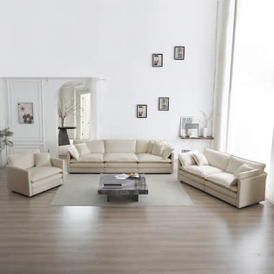 Modern 3 Piece Set Extra Deep Seat Sectional Sofa Set with Chenille Upholstery and Thick Cushions for Living Room and Guest Room