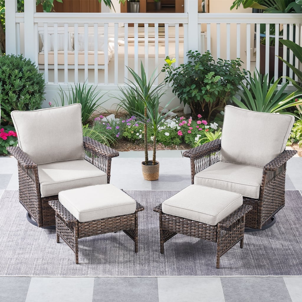 Gymojoy Patio Rattan Furniture Set Sofa Ottoman - Brown