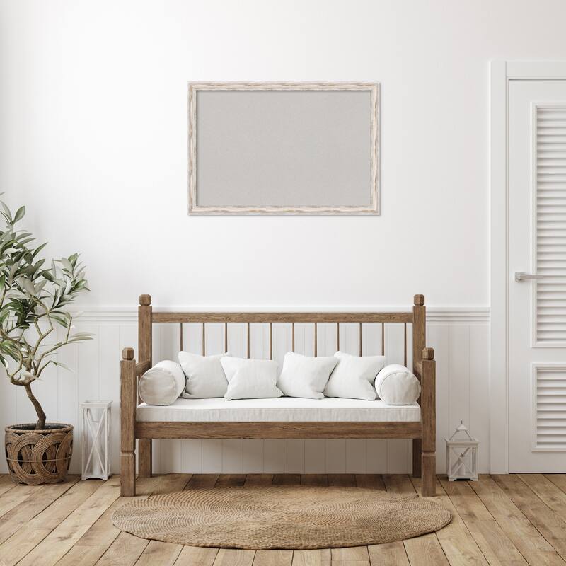 Alexandria White Wash Narrow Wood Framed Grey Corkboard Bulletin Board, Organization Board, Pin Board