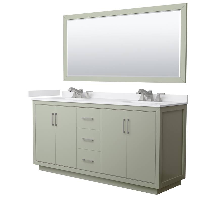 Wyndham Collection WCF1111-72D-VCA-US3M70 Icon 72" Free Standing - Light Green / White Cultured Marble Top / Brushed