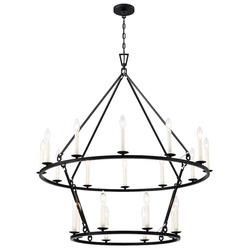 Mills 20-Light Black Candle Style Wagon Wheel Chandelier - 40''W