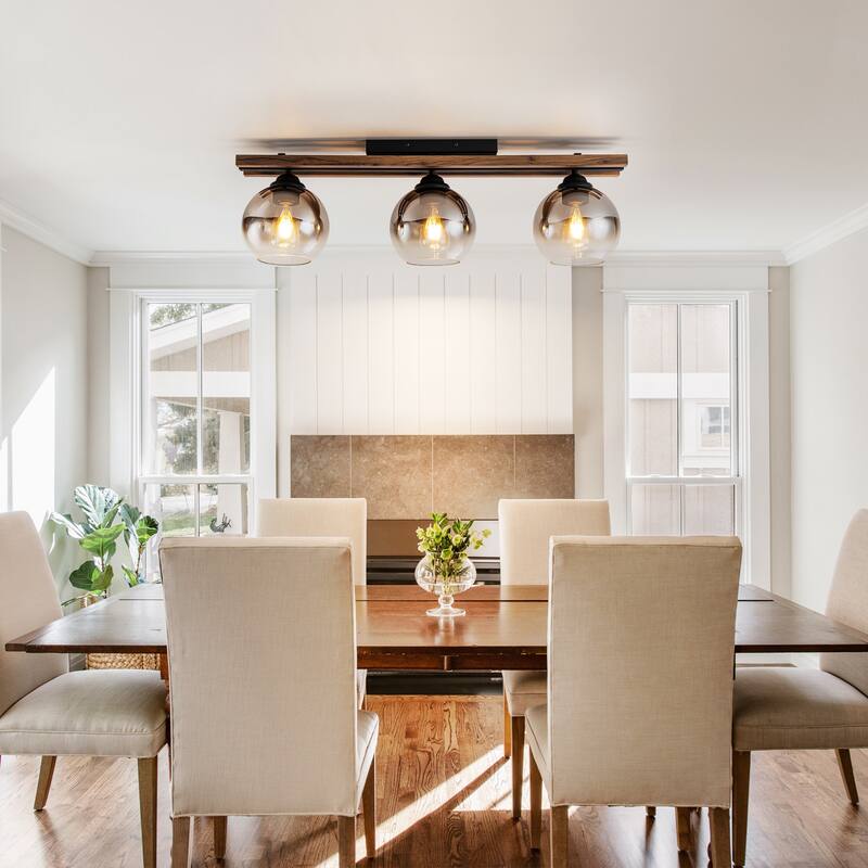 31.5" 3 - Light Linear Glass Flush Mount Ceiling Light for Dining Room - 3 Light