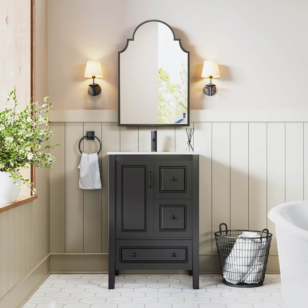 Bathroom Vanity Set with Arched Medicine Cabinet 24-Inch Vanity with Countertop
