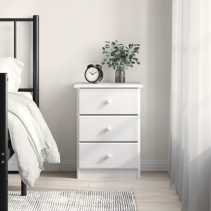 vidaXL Bedside Cabinet Nightstand End Table Living Room Bedroom Solid Wood Pine - White - 3-drawer
