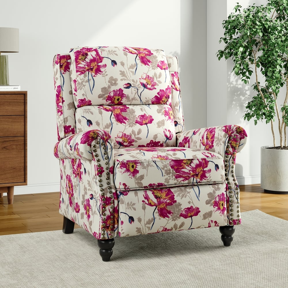 Alisa 35'' W Vegan Leather/ Linen Glider Push Back Recliner Chair