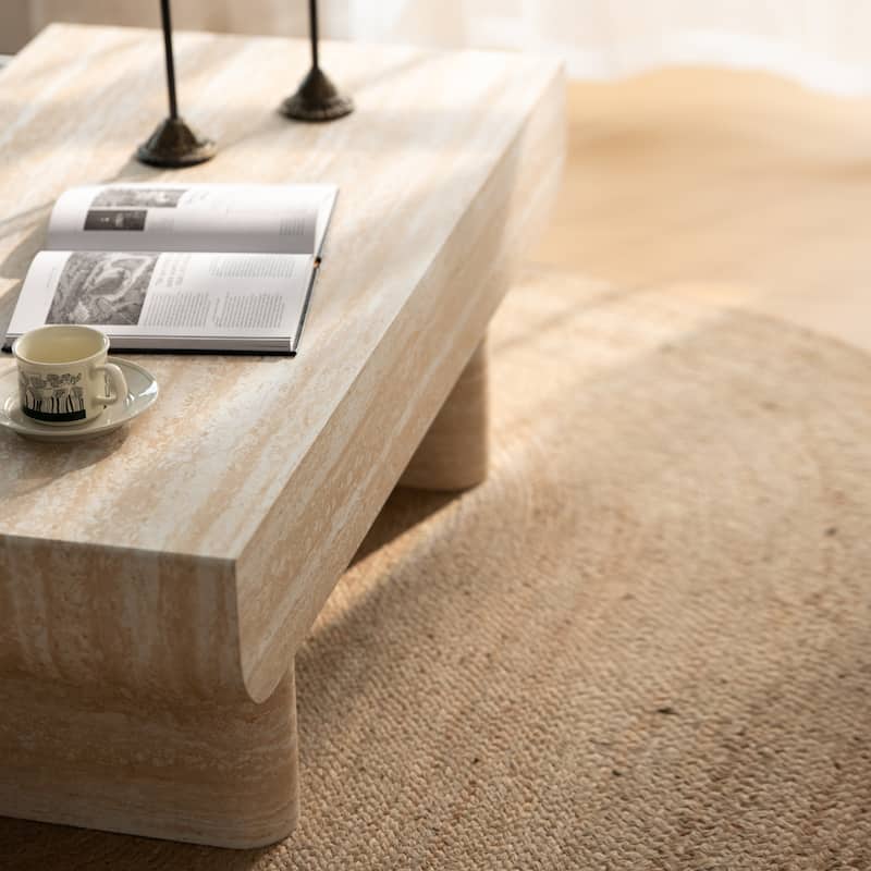 GDFStudio - Mid-Century Modern Coffee Table with Fluted Storage Drawer
