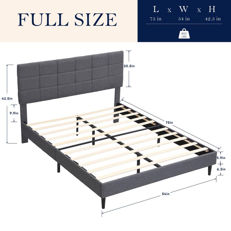 Platform Bed Frame with Fabric Upholstered Headboard