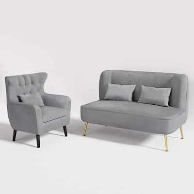 Velvet Upholstered Metal Legs Tuft Thick Cushion Loveseat