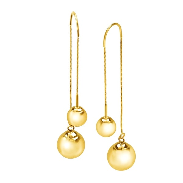 Just Gold Ball Stud Threader Drop Earrings in 10K Gold - YELLOW