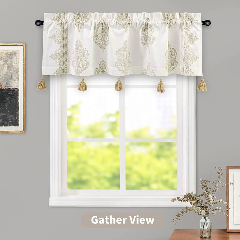 DriftAway Sadie Paisley Medallion Pattern Boho Velvet Window Curtain Valance with Handmade Tassels