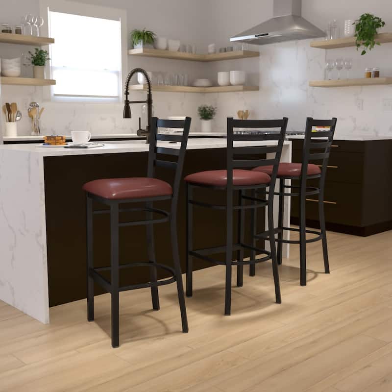 Ladder Back Metal Restaurant Barstool - 17"W x 18"D x 42.25"H