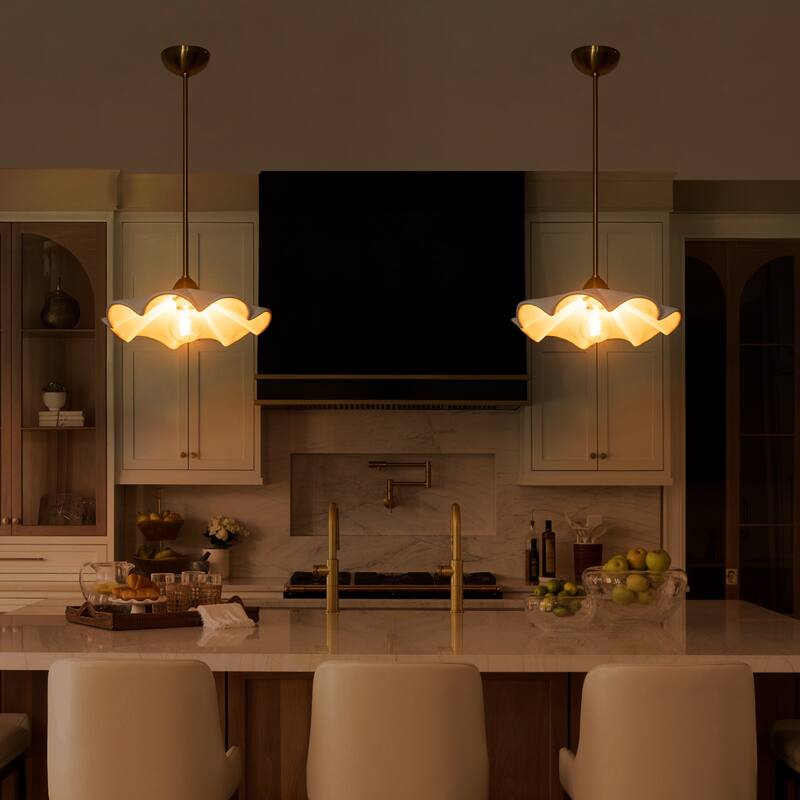 16-Inch White Ceramic Petal Pendant Light for Kitchen Dining Room - Dia.15.98-in