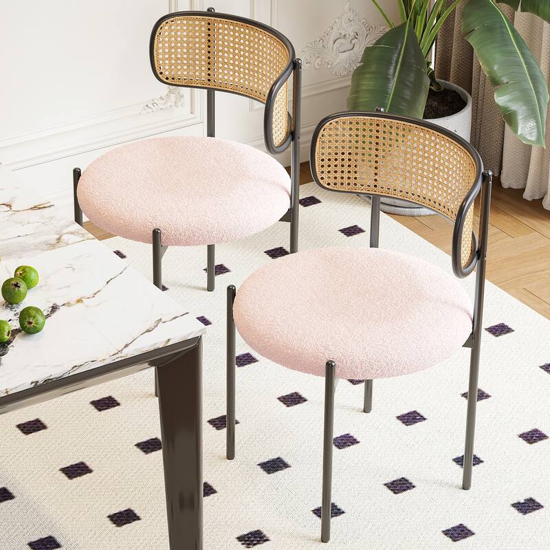 Modern Upholstered Dining Chairs Set of 4,Rattan Back Dining Room Chairs,Accent Kitchen Chairs with Metal Legs