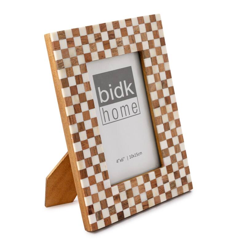 Checkered Rectangular Picture Frame - for 4" x 6" Photo - Brown and White
