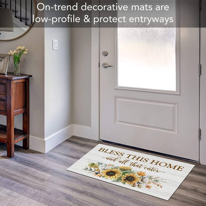 Bless This Home Fall Indoor/Outdoor Entryway Mat Made in The USA Low Profile Protective Non-Skid Rubber Backing 29.5" by 17.75"