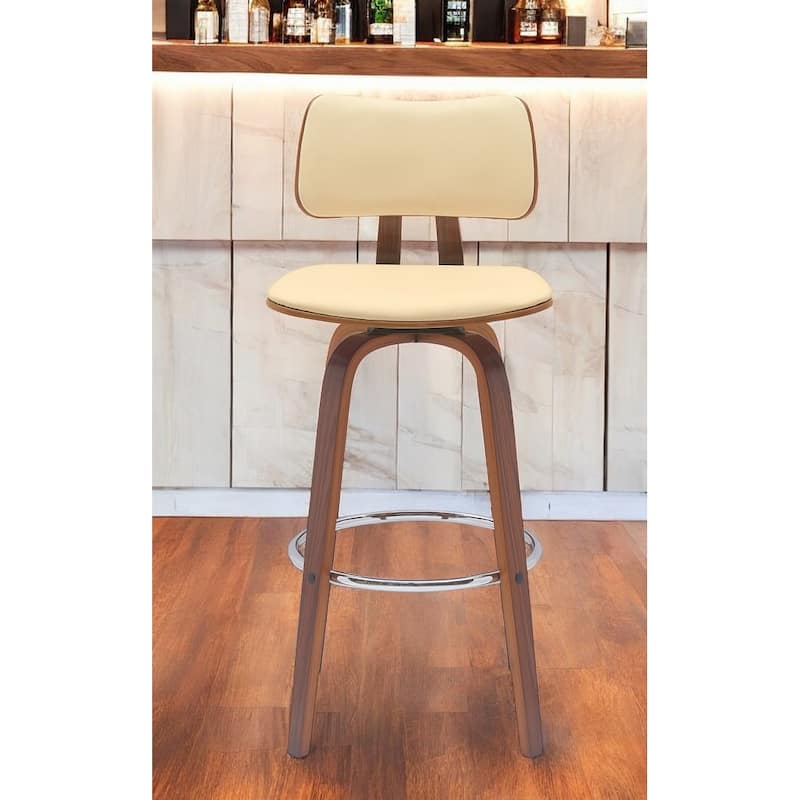 Faux Leather Armless Counter Height Bar Chair with Wood Frame, Swivel and Footrest