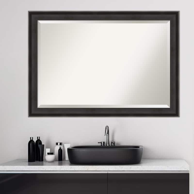 Beveled Wood Bathroom Wall Mirror - Allure Charcoal Frame